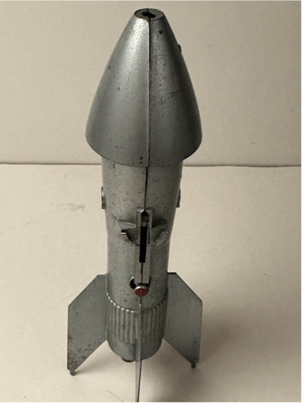 Vintage Astro Mfg Cast Aluminum Rocket Mechanical Coin Bank Space Toy Berloc